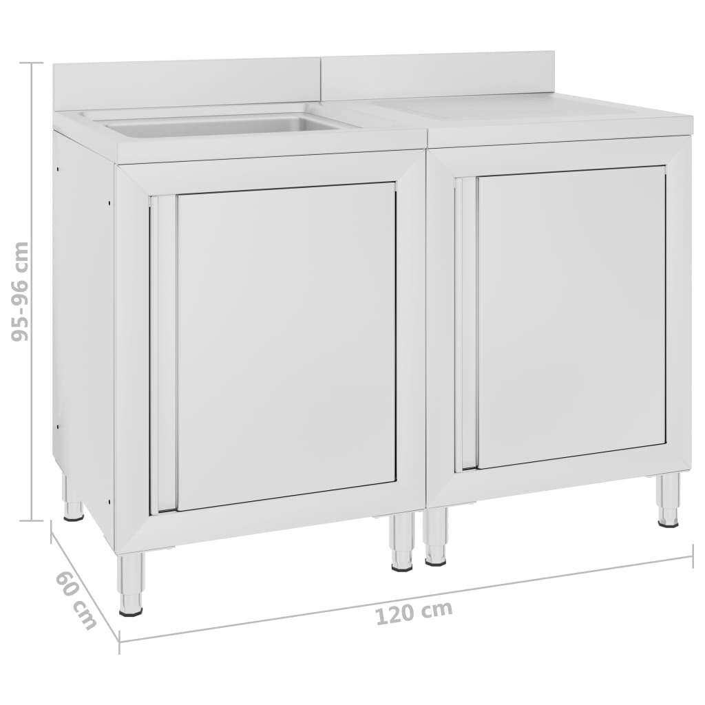 Lavello da cucina professionale in acciaio 120 x 60 x 96 cm inox 02_0000724