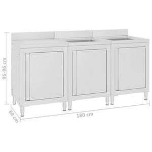 Mobiletto da Cucina con Lavandino in Acciaio Inox 180x60x96 cm cod mxl 75797