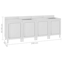 Mobiletto da Cucina con Lavandino in Acciaio Inox 240x60x96 cm cod mxl 69616