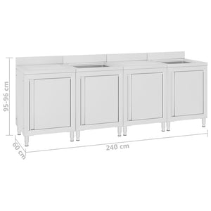 Mobiletto da Cucina con Lavandino in Acciaio Inox 240x60x96 cm cod mxl 69616