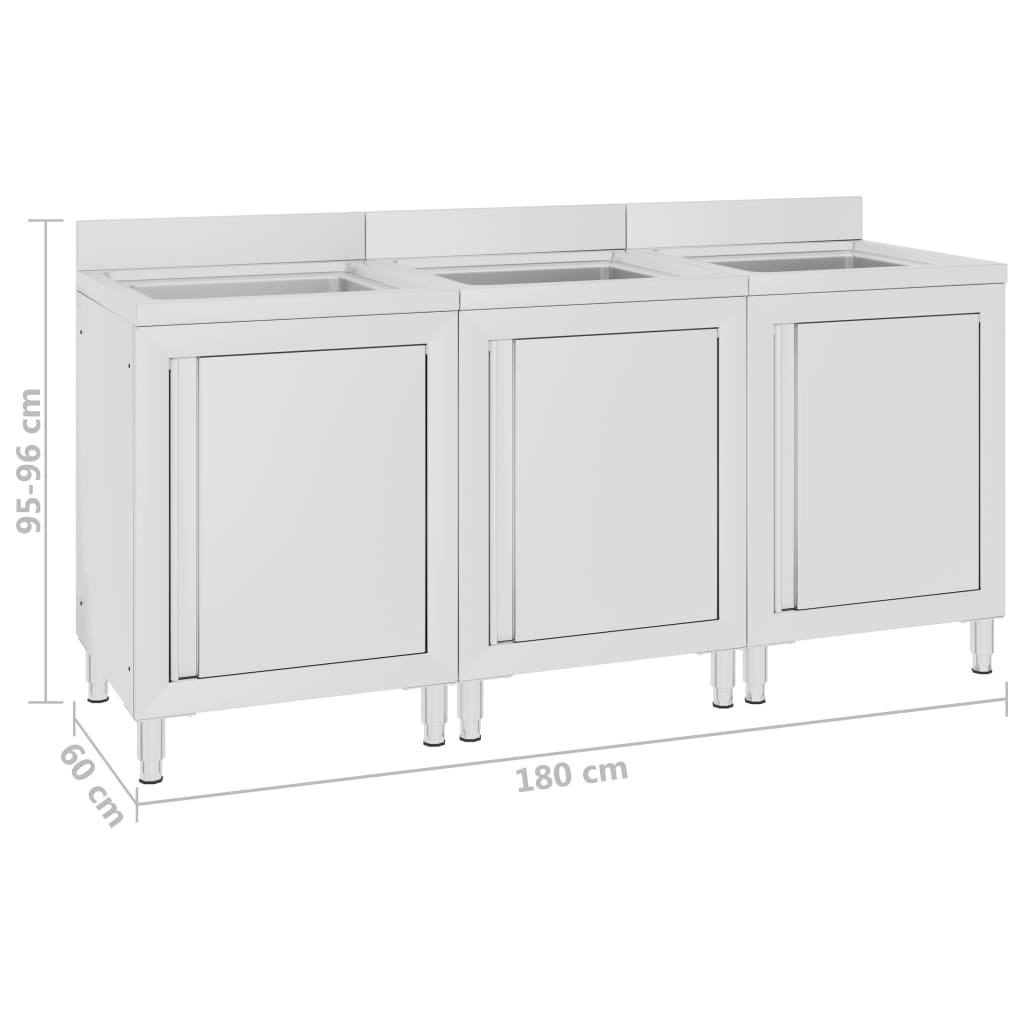 Set di 3 lavelli da cucina professionali da 96 cm in acciaio inox 02_0000726