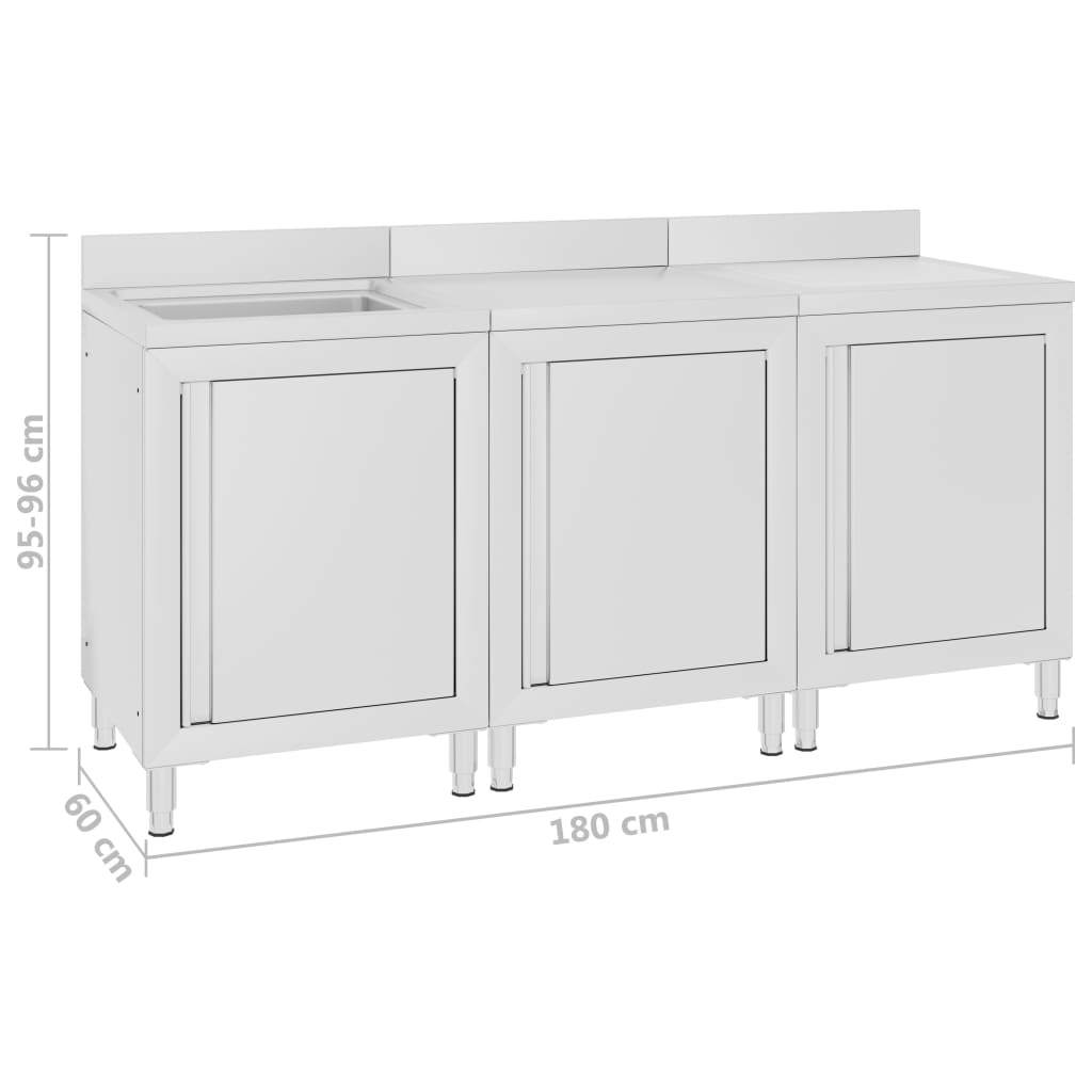 Mobiletto da Cucina con Lavandino in Acciaio Inox 180x60x96 cm cod mxl 69611