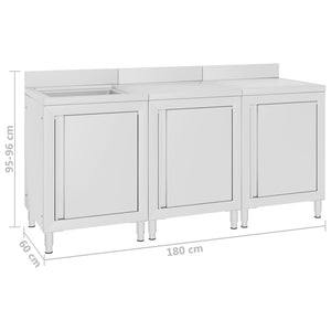 Mobiletto da Cucina con Lavandino in Acciaio Inox 180x60x96 cm cod mxl 69611