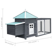Pollaio con nido grigio 193 x 68 x 104 cm legno massello di abete 02_0001671