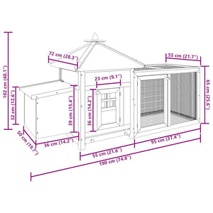 Pollaio con Casetta Nidificazione Rosso 190x72x102 cm in Abete 170983