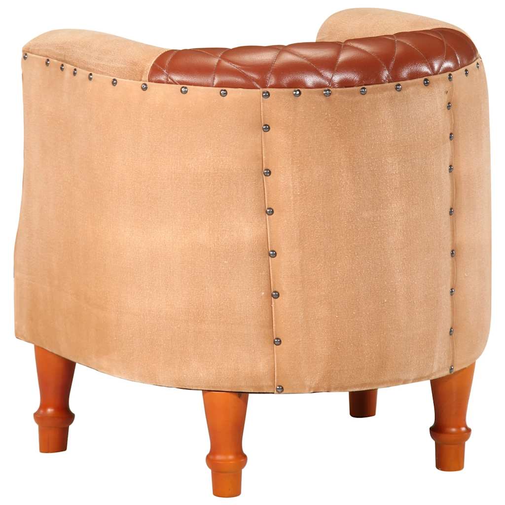 Poltrona a Pozzetto Marrone Vera Pelle e Legno Massello Mango 320603