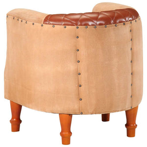 Poltrona a Pozzetto Marrone Vera Pelle e Legno Massello Mango 320603