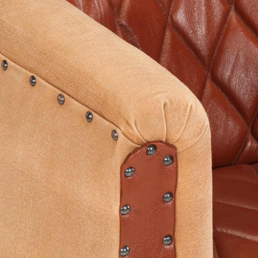 Poltrona a Pozzetto Marrone Vera Pelle e Legno Massello Mango 320603