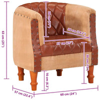 Poltrona a Pozzetto Marrone Vera Pelle e Legno Massello Mango 320603