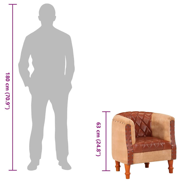 Poltrona a Pozzetto Marrone Vera Pelle e Legno Massello Mango 320603