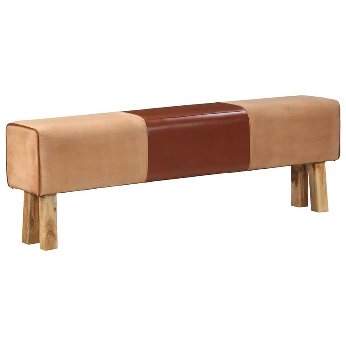 Panca da Palestra 160cm Vera Pelle Marrone e Massello di Acacia 320608