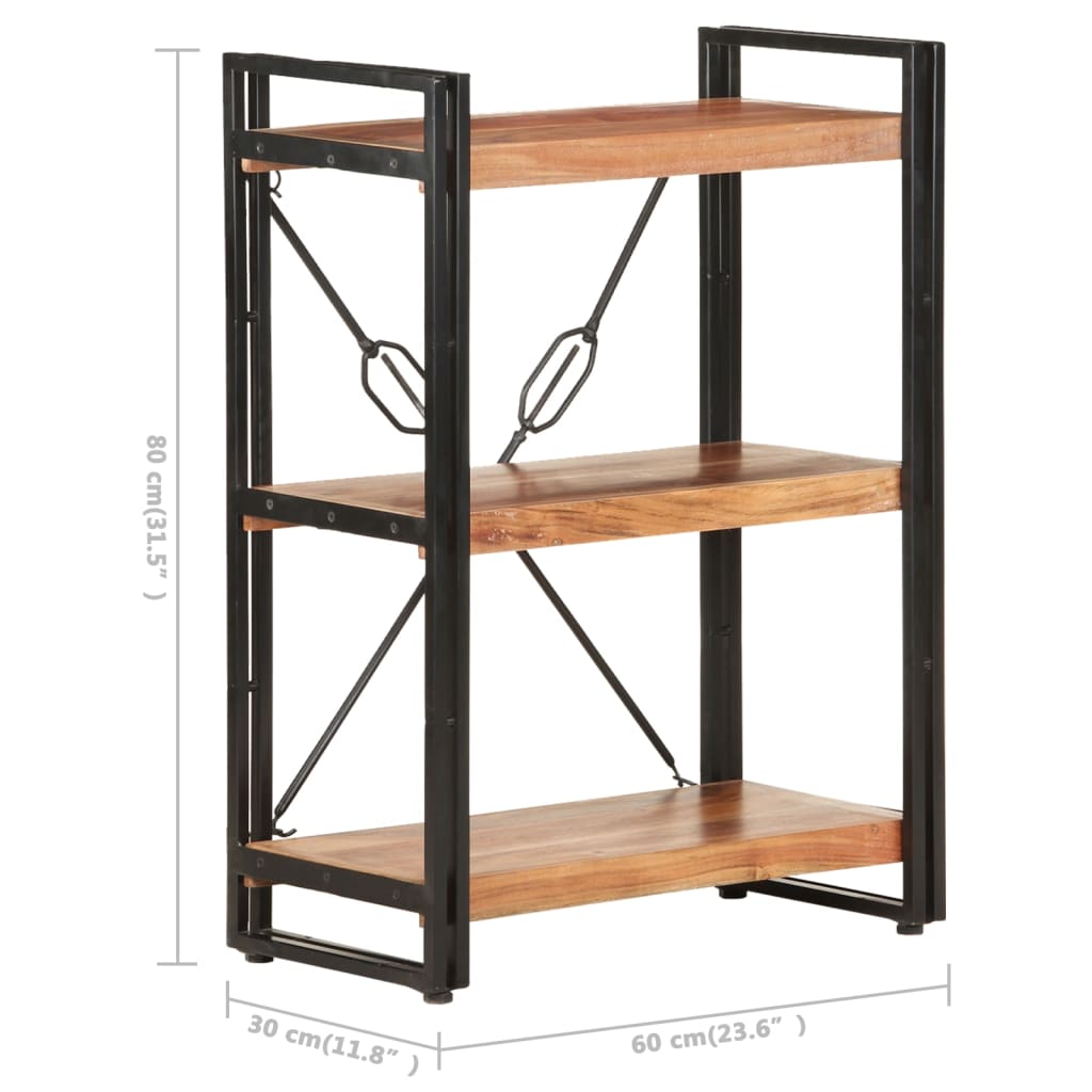 Libreria a 3 Ripiani-Scaffale per Libri-Mobile di Stoccaggio 60x30x80 cm in Legno Massello di Acacia