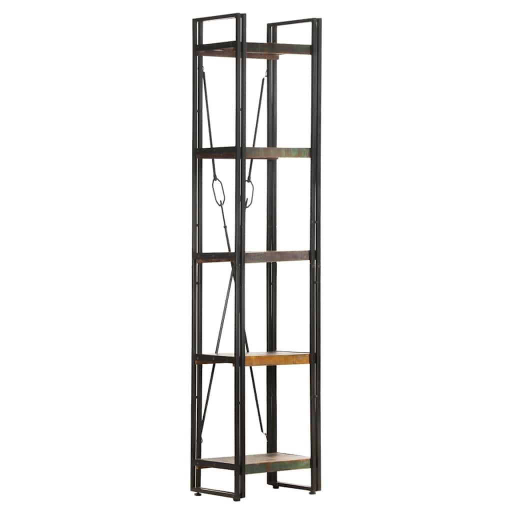 Libreria a 5 Ripiani-Scaffale per Libri-Mobile di Stoccaggio 40x30x180cm in Massello di Recupero