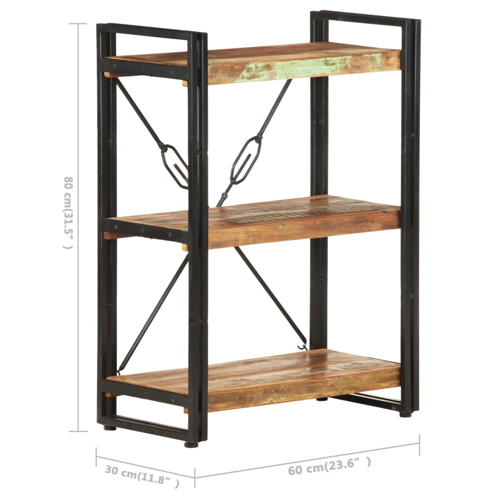 Libreria a 3 Ripiani 60x30x80 cm in Massello di Recupero cod mxl 33759