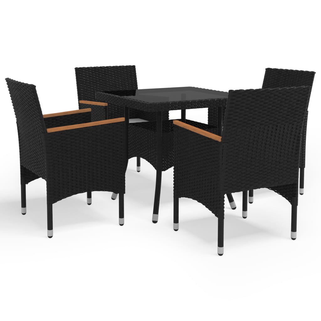 Set Mobili da Pranzo per Giardino 5 pz Nero Polyrattan e Acacia cod mxl 54519