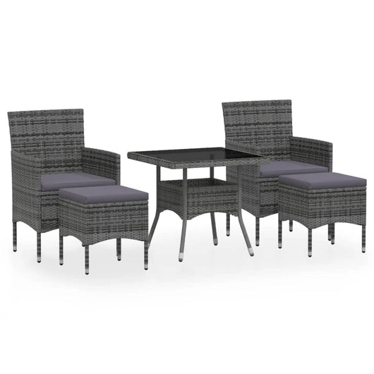 Set Pranzo da Giardino 5 pz Polyrattan e Vetro Temperato Grigio 3058329