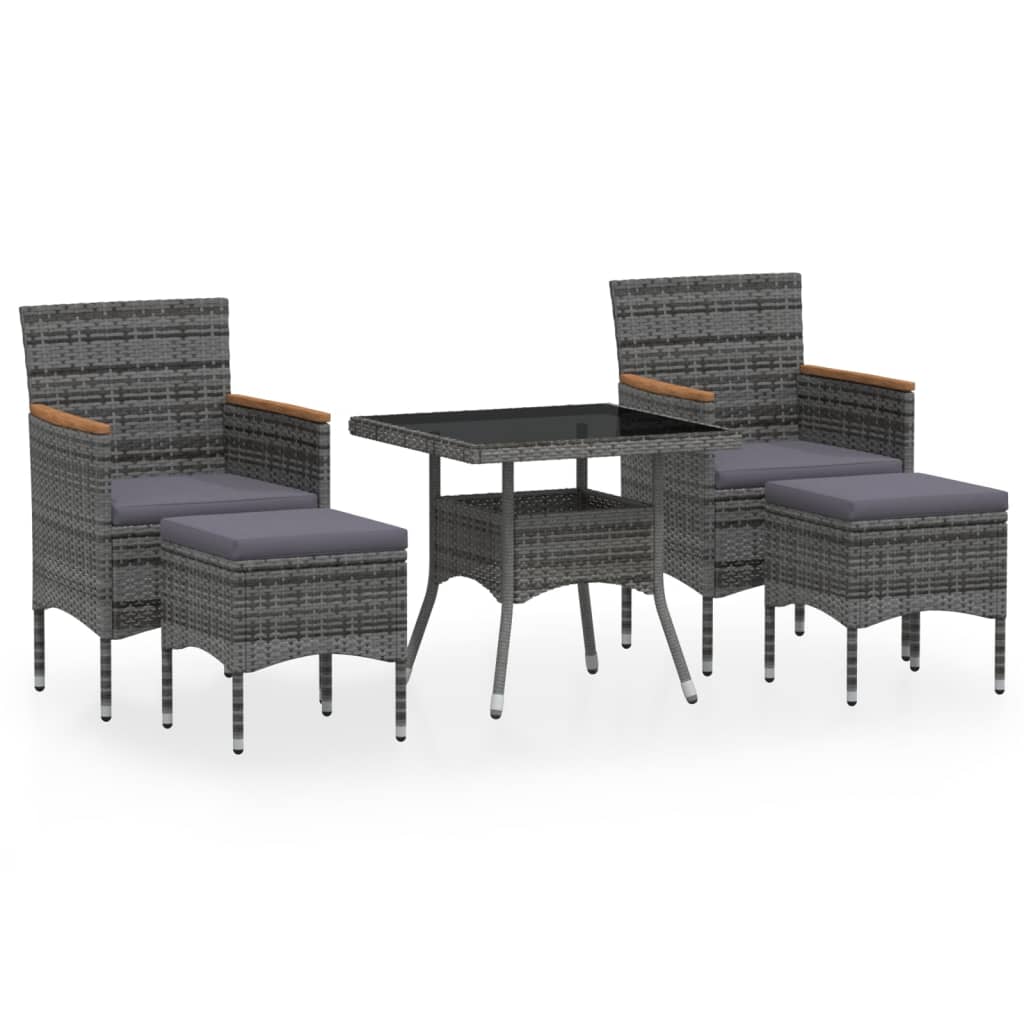 Set Pranzo da Giardino 5 pz Polyrattan e Vetro Temperato Grigio 3058335