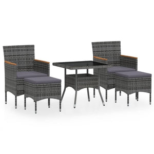 Set Pranzo da Giardino 5 pz Polyrattan e Vetro Temperato Grigio 3058335