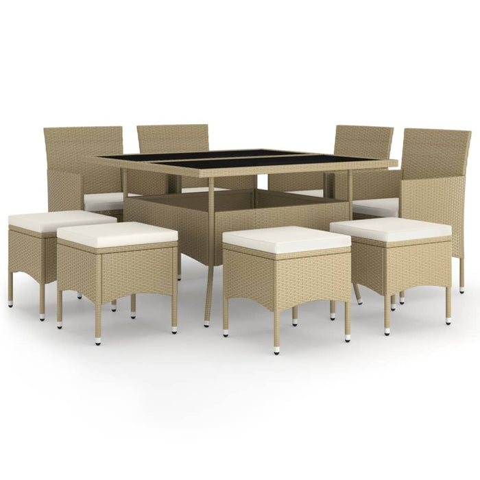 Set da Pranzo per Giardino 9 pz in Polyrattan Beige 3058350