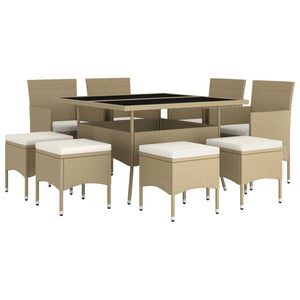 Set da Pranzo per Giardino 9 pz in Polyrattan Beige 3058350