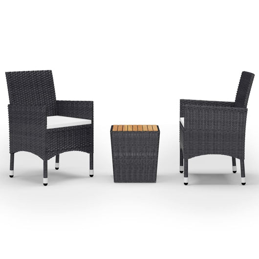 Set da Bistrot per Giardino 3 pz in Polyrattan e Acacia Nero 3058362