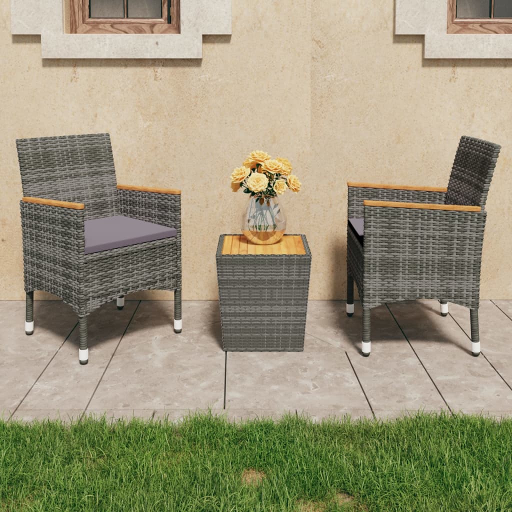 Set da Bistrot 3 pz in Polyrattan e Legno Acacia Grigio 3058367
