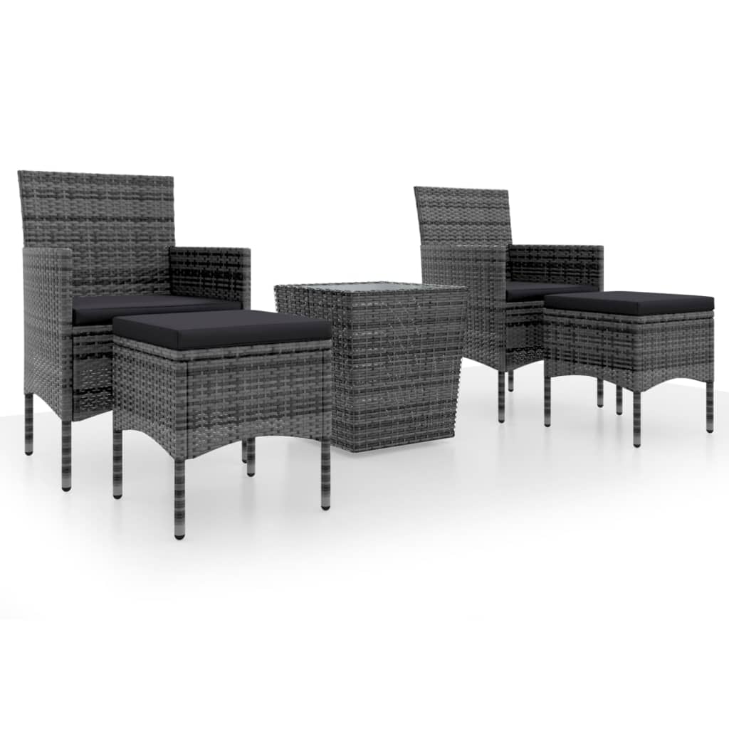 Set Bistrot da Giardino 5pz Polyrattan e Vetro Temperato Grigio 3058369
