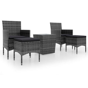 Set Bistrot da Giardino 5pz Polyrattan e Vetro Temperato Grigio 3058369