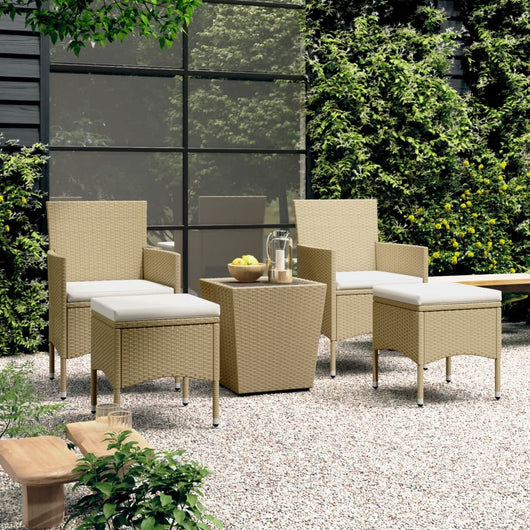 Set Bistrot da Giardino 5 pz Polyrattan e Vetro Temperato Beige 3058370