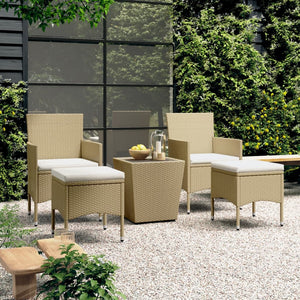 Set Bistrot da Giardino 5 pz Polyrattan e Vetro Temperato Beige 3058370