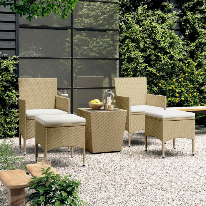 Set Bistrot da Giardino 5 pz Polyrattan e Vetro Temperato Beige 3058370