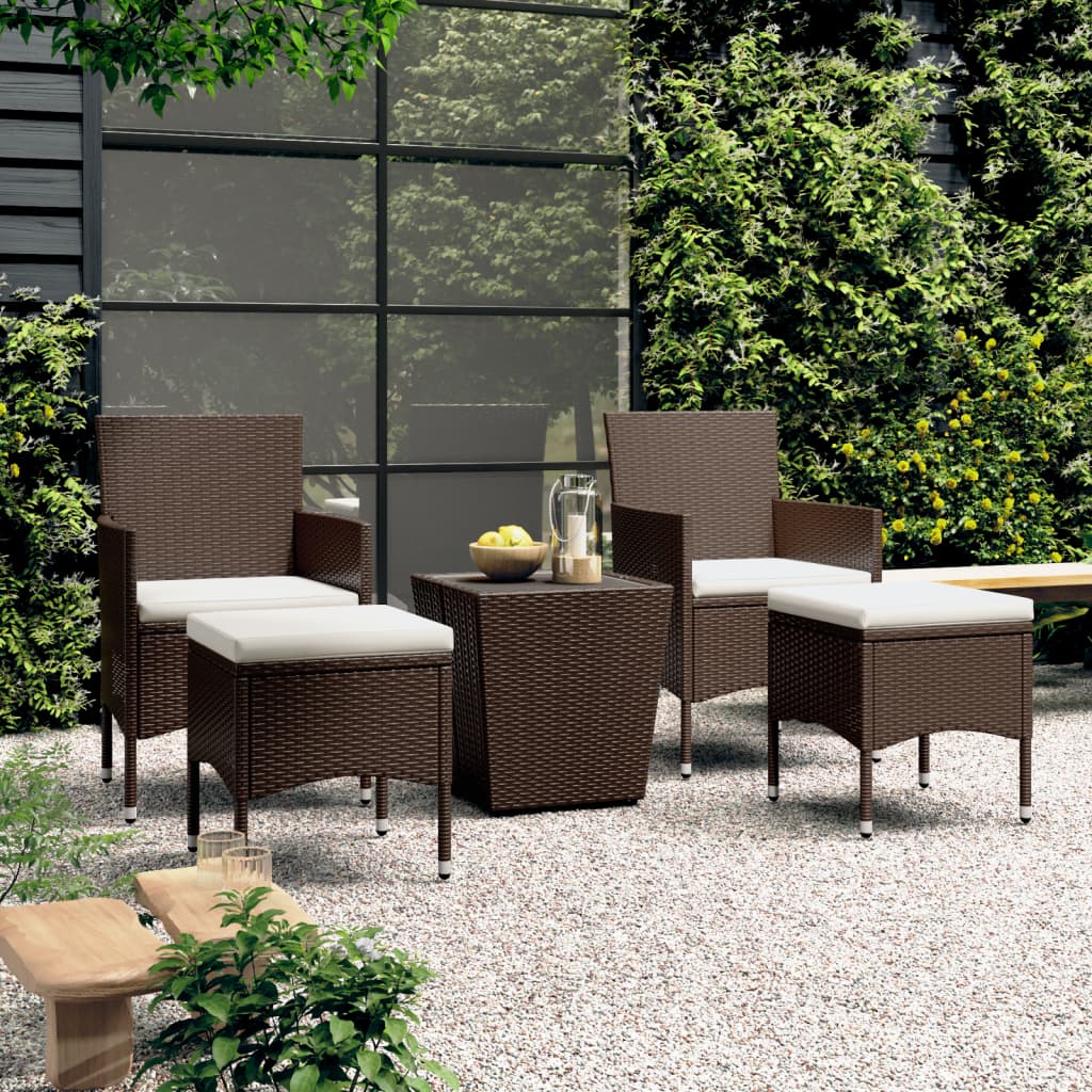Set Bistrot Giardino 5 pz Polyrattan e Vetro Temperato Marrone 3058371