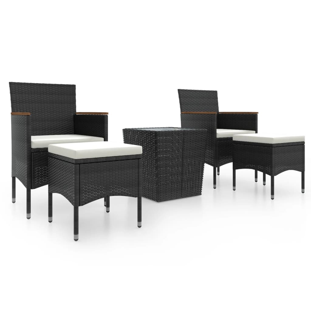 Set da Bistrot per Giardino 5pz Polyrattan Vetro Temperato Nero 3058374