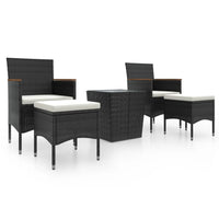 Set da Bistrot per Giardino 5pz Polyrattan Vetro Temperato Nero 3058374