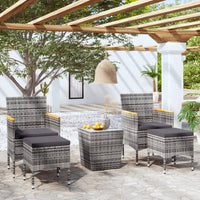 Set Bistrot da Giardino 5pz Polyrattan e Vetro Temperato Grigio 3058375