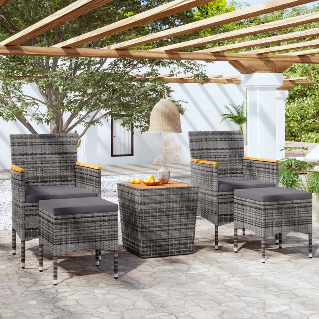Set Bistrot Giardino 5 pz Polyrattan e Massello Acacia Grigio cod mxl 71399