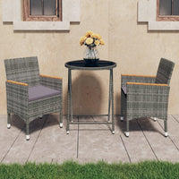 Set Bistrot Giardino 3 pz Polyrattan e Vetro Temperato Grigio 3058385