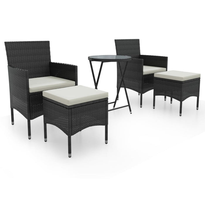 Set da Bistrot per Giardino 5pz Polyrattan Vetro Temperato Nero 3058388