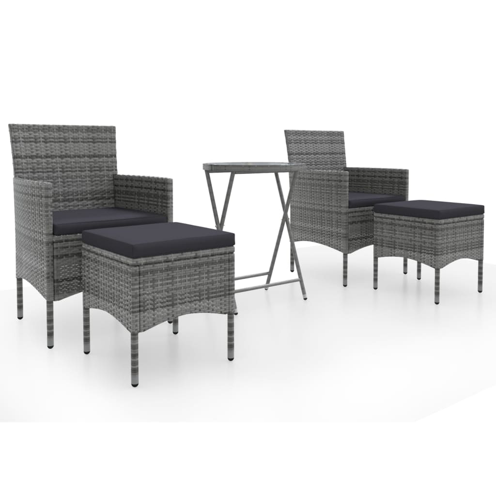 Set Bistrot da Giardino 5pz Polyrattan e Vetro Temperato Grigio  cod mxl 71400