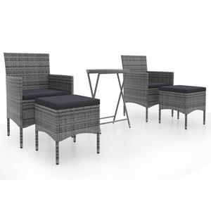 Set Bistrot da Giardino 5pz Polyrattan e Vetro Temperato Grigio  cod mxl 71400