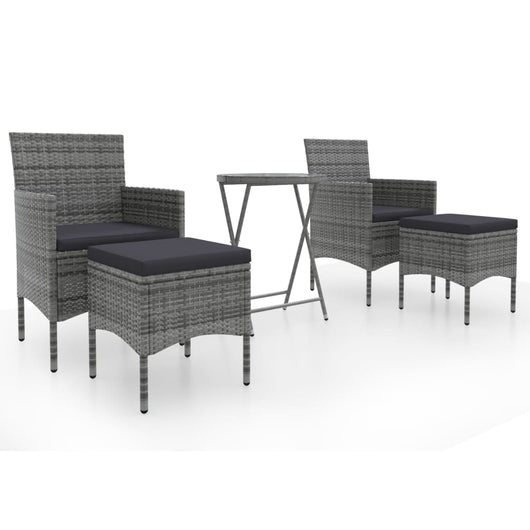 Set Bistrot da Giardino 5pz Polyrattan e Vetro Temperato Grigio  cod mxl 71400