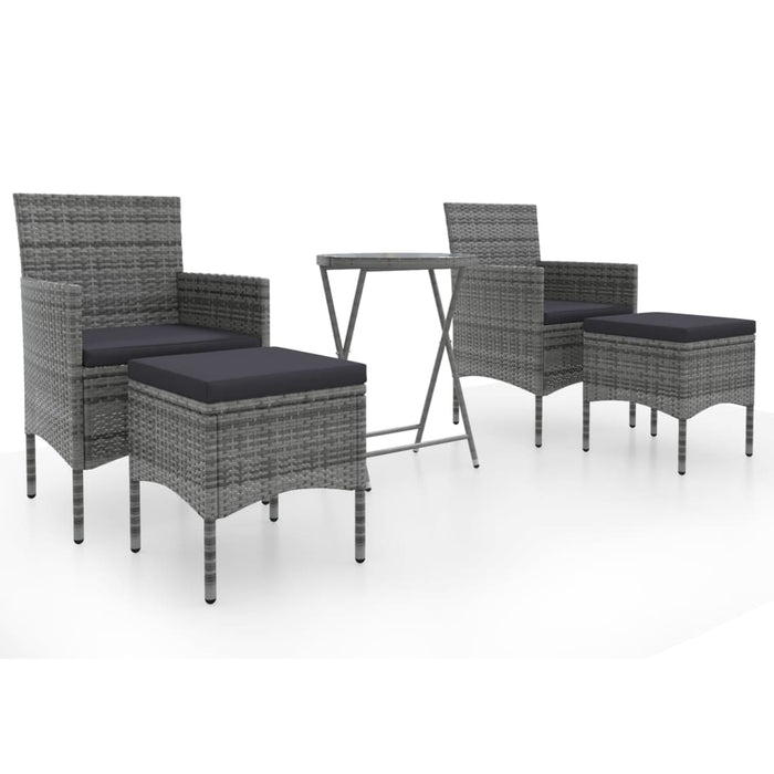 Set Bistrot da Giardino 5pz Polyrattan e Vetro Temperato Grigio  cod mxl 71400