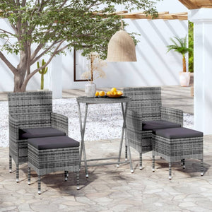 Set Bistrot da Giardino 5pz Polyrattan e Vetro Temperato Grigio  cod mxl 71400