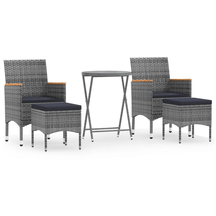 Set Bistrot da Giardino 5pz Polyrattan e Vetro Temperato Grigio 3058395