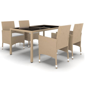 Set da Pranzo Giardino 5 pz Polyrattan e Vetro Temperato Beige 3058420