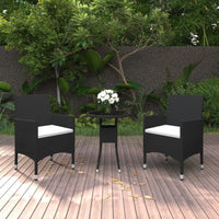 Set da Pranzo per Giardino 3 pz in Polyrattan Nero 3058458