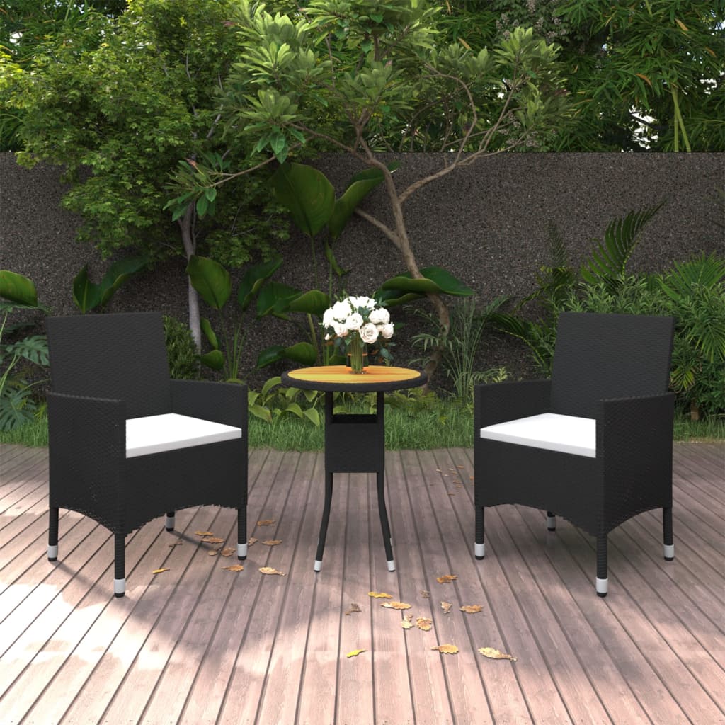 Set da Pranzo per Giardino 3 pz in Polyrattan Nero 3058462