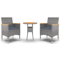 Set da Pranzo per Giardino 3 pz in Polyrattan Grigio cod mxl 41754