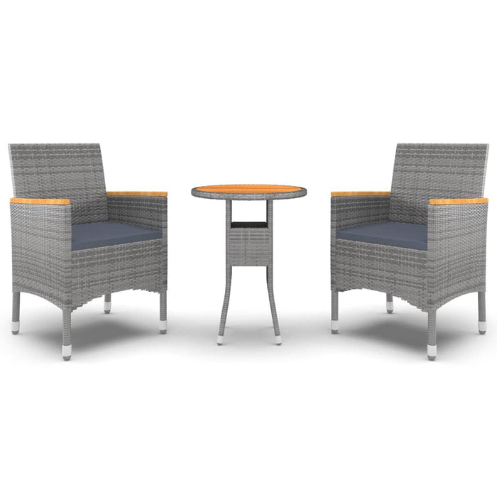 Set da Pranzo per Giardino 3 pz in Polyrattan Grigio cod mxl 41754