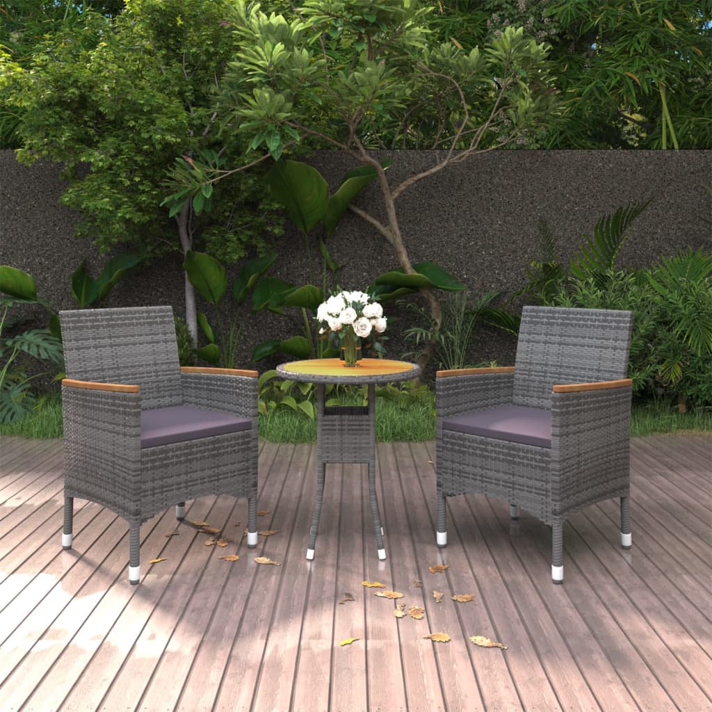 Set da Pranzo per Giardino 3 pz in Polyrattan Grigio cod mxl 41754